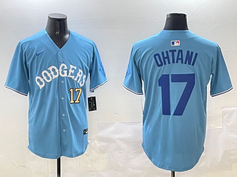 Men Los Angeles Dodgers #17 Ohtani Light Blue Throwback Game 2025 Nike MLB Jersey style 11->los angeles dodgers->MLB Jersey
